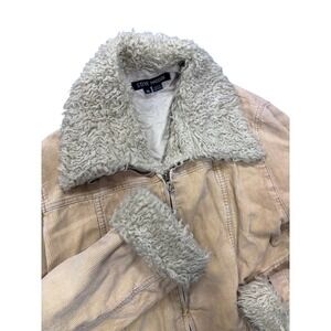 Steve Madden Women's XL Corduroy Jacket Faux Sherpa‎ Collar Cuffs Tan Beige Y2K